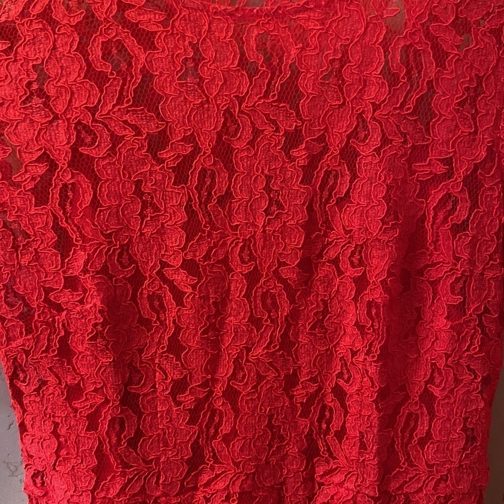 Sz 4 Broadway & Broome Red Lace 3/4 Sleeve Dress w/Red Slip - Picture 4 of 6